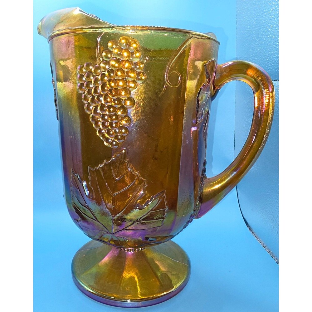 Vintage Indiana Harvest Grape Amber Carnival Glass Pitcher Large 64oz